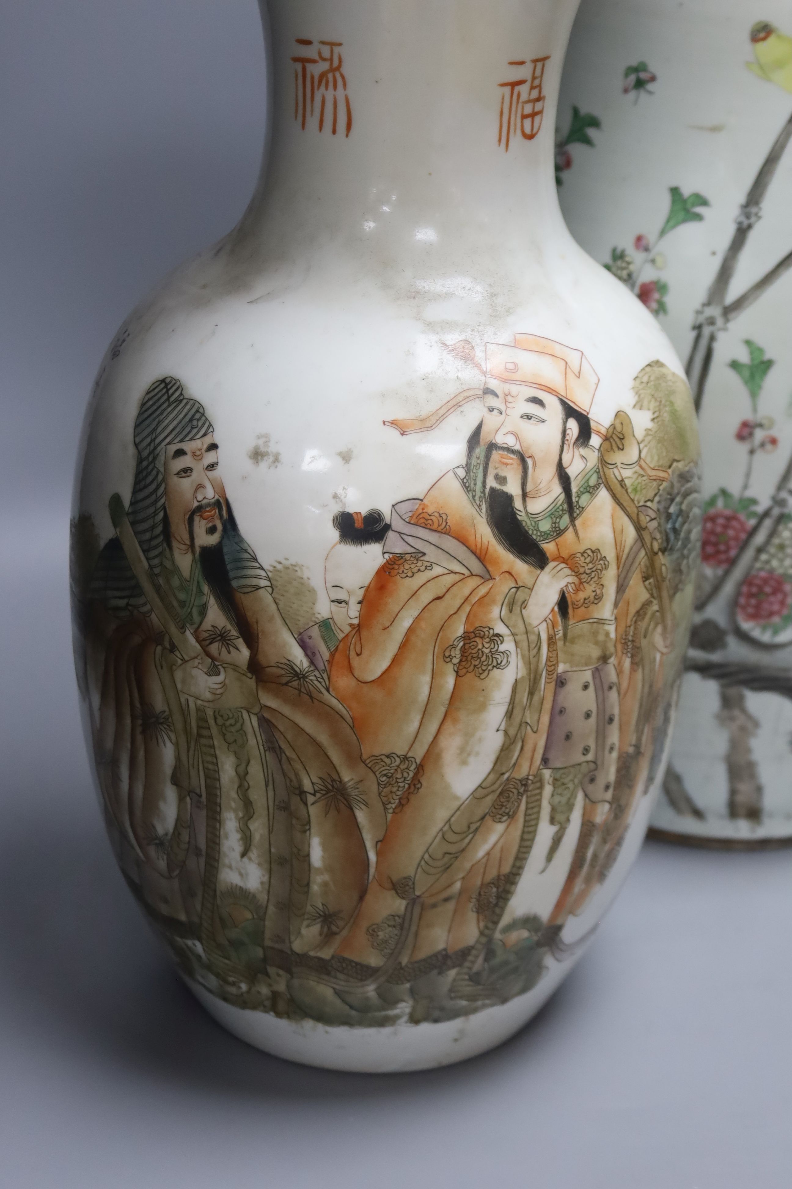 Two 20th century Chinese enamelled porcelain vases, largest 57.5cm